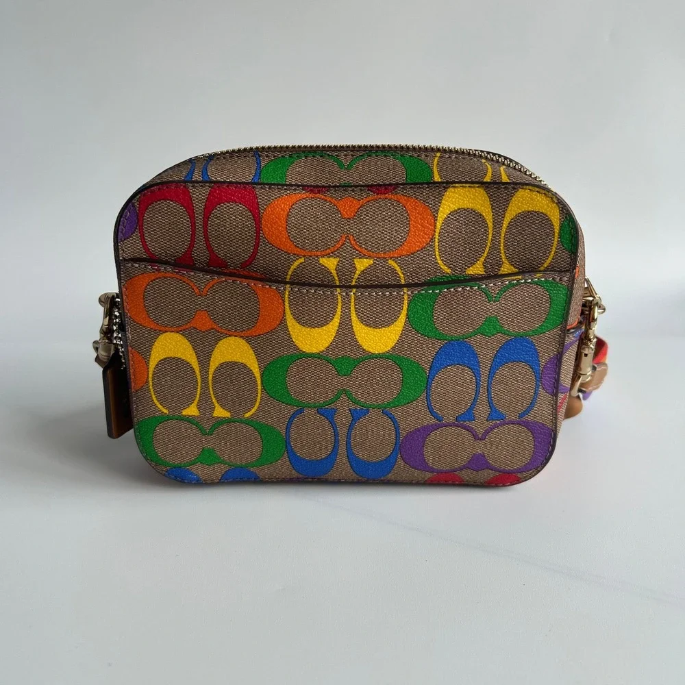 Coach Jamie Camera Bag Rainbow Signature Canvas Crossbody Excellent
